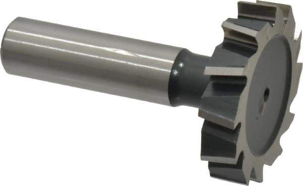 Interstate - 1-1/2" Diam x 5/16" Face Width, High Speed Steel, 12 Teeth, Shank Connection Woodruff Keyseat Cutter - Uncoated, 2-5/16" OAL x 1/2" Shank, Staggered Teeth, ANSI 1012, Old Standard 25 - Apex Tool & Supply