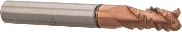 Accupro - 1/4" Diam, Coarse Pitch, 3/8" LOC, 3 Flute Solid Carbide Roughing Square End Mill - TiCN Finish, 2" OAL, 1/4" Shank Diam, Single End, Centercutting, 30° Helix - Apex Tool & Supply