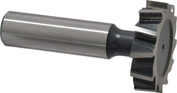 Interstate - 1-1/4" Diam x 5/16" Face Width, High Speed Steel, 14 Teeth, Shank Connection Woodruff Keyseat Cutter - Uncoated, 2-5/16" OAL x 1/2" Shank, Staggered Teeth, ANSI 1010, Old Standard D - Apex Tool & Supply