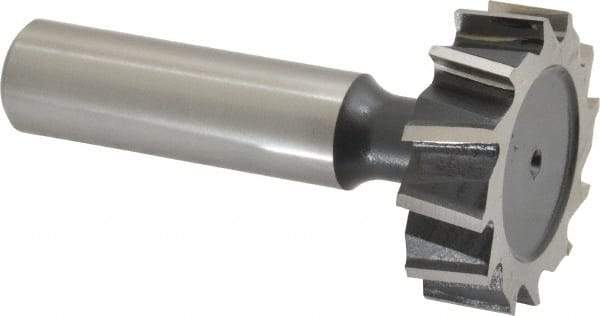 Interstate - 1-1/4" Diam x 3/8" Face Width, High Speed Steel, 14 Teeth, Shank Connection Woodruff Keyseat Cutter - Uncoated, 2-3/8" OAL x 1/2" Shank, Staggered Teeth, ANSI 1210, Old Standard E - Apex Tool & Supply