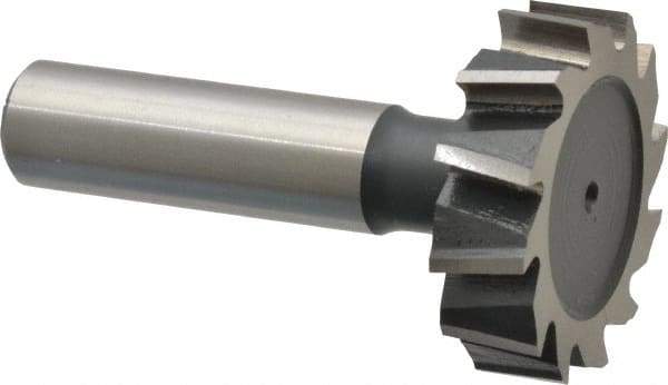 Interstate - 1-3/8" Diam x 3/8" Face Width, High Speed Steel, 14 Teeth, Shank Connection Woodruff Keyseat Cutter - Uncoated, 2-3/8" OAL x 1/2" Shank, Staggered Teeth, ANSI 1211, Old Standard F - Apex Tool & Supply