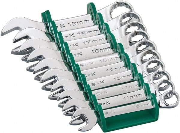 SK - 10 Piece, 10 to 19mm, 12 Point, Combination Wrench Set - Metric System of Measurement, Chrome Finish, Comes in Plastic Tray - Apex Tool & Supply