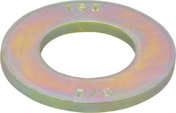 Made in USA - 7/8" Screw, Grade 8 Alloy Steel SAE Flat Washer - 15/16" ID x 1-3/4" OD, 0.16" Thick, Zinc Yellow Dichromate Finish - Apex Tool & Supply