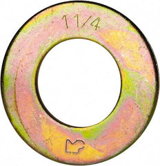 Made in USA - 1-1/4" Screw, Grade 8 Alloy Steel SAE Flat Washer - 1-3/8" ID x 2-1/2" OD, 0.16" Thick, Zinc Yellow Dichromate Finish - Apex Tool & Supply