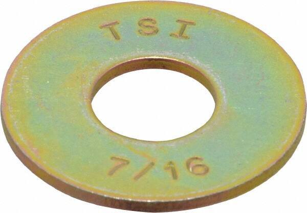 Made in USA - 7/16" Screw, Grade 8 Alloy Steel USS Flat Washer - 0.495" ID x 1.28" OD, 0.104" Thick, Zinc Yellow Dichromate Finish - Apex Tool & Supply