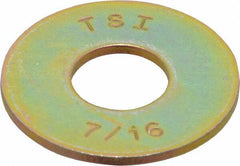 Made in USA - 7/16" Screw, Grade 8 Alloy Steel USS Flat Washer - 0.495" ID x 1.28" OD, 0.104" Thick, Zinc Yellow Dichromate Finish - Apex Tool & Supply