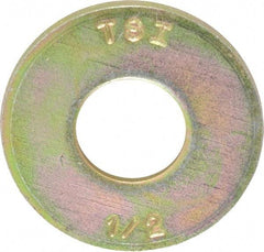 Made in USA - 1/2" Screw, Grade 8 Alloy Steel USS Flat Washer - 0.557" ID x 1.405" OD, 0.132" Thick, Zinc Yellow Dichromate Finish - Apex Tool & Supply