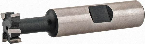 Interstate - 9/16" Cut Diam, 15/64" Cut Width, 17/64" Neck Diam, 1/2" Shank Diam, 2-19/32" OAL, High Speed Steel T-Slot Cutter - TiN Finish, 1/4" Bolt, 1-13/16" Shank Length, Staggered Teeth - Apex Tool & Supply
