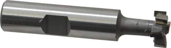 Made in USA - 9/16" Cut Diam, 15/64" Cut Width, 17/64" Neck Diam, 1/2" Shank Diam, 2-19/32" OAL, C2 Carbide-Tipped T-Slot Cutter - Uncoated, 1/4" Bolt, 1-13/16" Shank Length, Staggered Teeth, 6 Teeth, Weldon Flat - Apex Tool & Supply