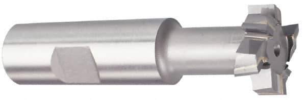 Made in USA - 2-21/32" Cut Diam, 1-11/32" Cut Width, 1-17/32" Neck Diam, 1-1/4" Shank Diam, 5-29/32" OAL, Carbide-Tipped T-Slot Cutter - TiN Finish, 1-1/2" Bolt, 3-5/16" Shank Length, Staggered Teeth, 8 Teeth, Weldon Flat - Apex Tool & Supply