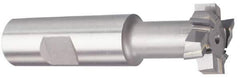 Made in USA - 1-27/32" Cut Diam, 53/64" Cut Width, 1-1/32" Neck Diam, 1-1/4" Shank Diam, 4-13/16" OAL, Carbide-Tipped T-Slot Cutter - TiN Finish, 1" Bolt, 2-5/16" Shank Length, Staggered Teeth, 8 Teeth, Weldon Flat - Apex Tool & Supply