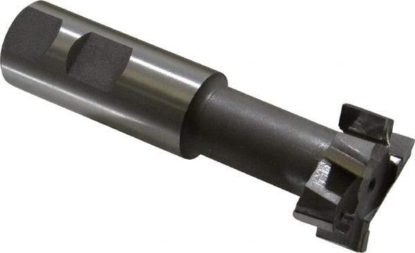 Made in USA - 1-15/32" Cut Diam, 5/8" Cut Width, 25/32" Neck Diam, 1" Shank Diam, 4-7/16" OAL, C2 Carbide-Tipped T-Slot Cutter - Uncoated, 3/4" Bolt, 2-5/16" Shank Length, Staggered Teeth, 6 Teeth, Weldon Flat - Apex Tool & Supply