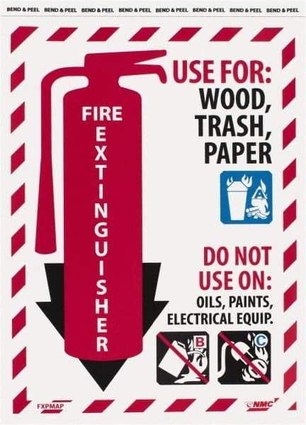 NMC - Fire Extinguisher - Use for: Wood, Paper, Trash - Do Not Use on: Oils, Paints, Electrical Equipment, Pressure Sensitive Vinyl Fire Sign - 9" Wide x 12" High - Apex Tool & Supply