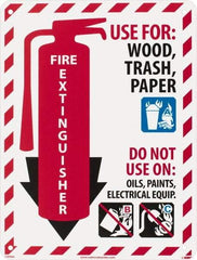 NMC - Fire Extinguisher - Use for: Wood, Paper, Trash - Do Not Use on: Oils, Paints, Electrical Equipment, Plastic Fire Sign - 9" Wide x 12" High - Apex Tool & Supply