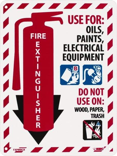 NMC - Fire Extinguisher - Use for: Oils, Paints, Electrical Equipment - Do Not Use on: Wood, Paper, Trash, Plastic Fire Sign - 9" Wide x 12" High - Apex Tool & Supply