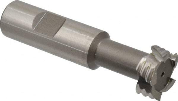 Interstate - 31/32" Cut Diam, 25/64" Cut Width, 17/32" Neck Diam, 3/4" Shank Diam, 3-7/16" OAL, M42 Cobalt T-Slot Cutter - Uncoated, 1/2" Bolt, 3-3/64" Shank Length, Straight Teeth, 5 Teeth, Roughing - Apex Tool & Supply