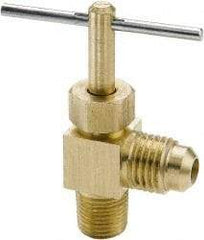 Parker - 3/8 x 1/4" Pipe, Angled Needle Valve - Flare x MNPTF Ends, Brass Valve, 150 Max psi - Apex Tool & Supply