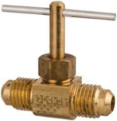 Parker - 1/4" Pipe, Inline Needle Valve - Flare x Flare Ends, Brass Valve, 150 Max psi - Apex Tool & Supply