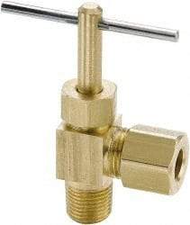 Parker - 1/4" Pipe, Angled Needle Valve - Compression x MNPTF Ends, Brass Valve, 150 Max psi - Apex Tool & Supply