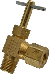 Parker - 1/4 x 1/8" Pipe, Angled Needle Valve - Compression x MNPTF Ends, Brass Valve, 150 Max psi - Apex Tool & Supply