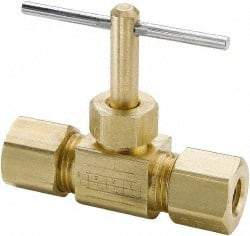 Parker - 1/4" Pipe, Inline Needle Valve - Compression x Compression Ends, Brass Valve, 150 Max psi - Apex Tool & Supply