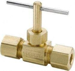 Parker - 1/4" Pipe, Inline Needle Valve - Compression x Compression Ends, Brass Valve, 150 Max psi - Apex Tool & Supply