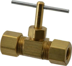 Parker - 5/16" Pipe, Inline Needle Valve - Compression x Compression Ends, Brass Valve, 150 Max psi - Apex Tool & Supply