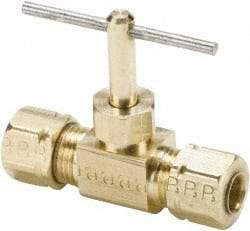 Parker - 3/8" Pipe, Inline Needle Valve - Compression x Compression Ends, Brass Valve, 150 Max psi - Apex Tool & Supply