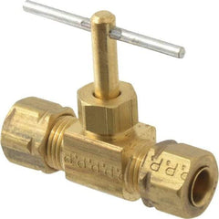 Parker - 1/4" Pipe, Inline Needle Valve - Compression x Compression Ends, Brass Valve, 150 Max psi - Apex Tool & Supply