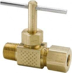 Parker - 1/4" Pipe, Inline Needle Valve - Compression x MNPTF Ends, Brass Valve, 150 Max psi - Apex Tool & Supply