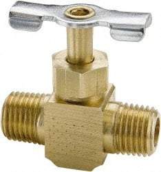 Parker - 1/8" Pipe, Inline Needle Valve - MNPTF x MNPTF Ends, Brass Valve, 150 Max psi - Apex Tool & Supply