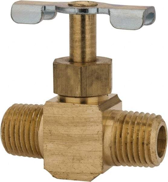 Parker - 1/4" Pipe, Inline Needle Valve - MNPTF x MNPTF Ends, Brass Valve, 150 Max psi - Apex Tool & Supply