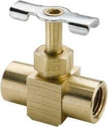 Parker - 1/4" Pipe, Inline Needle Valve - FNPTF x FNPTF Ends, Brass Valve, 150 Max psi - Apex Tool & Supply