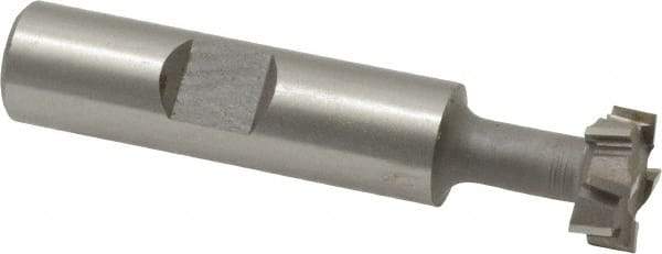 Made in USA - 9/16" Cut Diam, 15/64" Cut Width, 17/64" Neck Diam, 1/2" Shank Diam, 2-19/32" OAL, M42 Cobalt T-Slot Cutter - Uncoated, 1/4" Bolt, 1-13/16" Shank Length, Staggered Teeth, 8 Teeth, Weldon Flat - Apex Tool & Supply