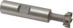 Made in USA - 9/16" Cut Diam, 15/64" Cut Width, 17/64" Neck Diam, 1/2" Shank Diam, 2-19/32" OAL, M42 Cobalt T-Slot Cutter - Uncoated, 1/4" Bolt, 1-13/16" Shank Length, Staggered Teeth, 8 Teeth, Weldon Flat - Apex Tool & Supply