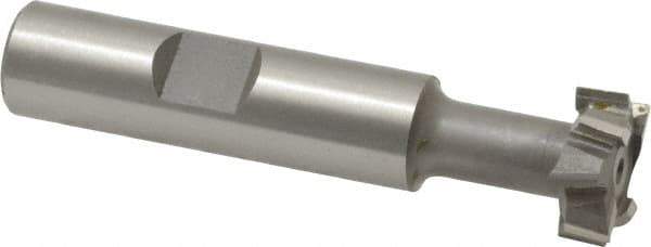 Made in USA - 21/32" Cut Diam, 17/64" Cut Width, 21/64" Neck Diam, 1/2" Shank Diam, 2-11/16" OAL, M42 Cobalt T-Slot Cutter - Uncoated, 5/16" Bolt, 1-13/16" Shank Length, Staggered Teeth, 8 Teeth, Weldon Flat - Apex Tool & Supply