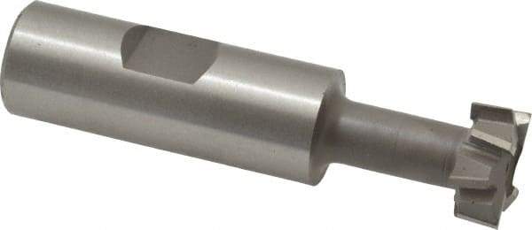 Made in USA - 25/32" Cut Diam, 21/64" Cut Width, 13/32" Neck Diam, 3/4" Shank Diam, 3-1/4" OAL, M42 Cobalt T-Slot Cutter - Uncoated, 3/8" Bolt, 2-1/16" Shank Length, Staggered Teeth, 8 Teeth, Weldon Flat - Apex Tool & Supply