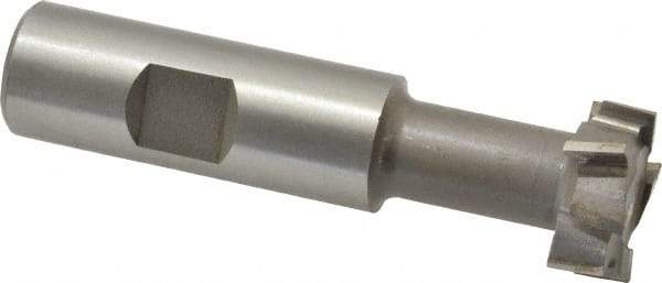 Made in USA - 31/32" Cut Diam, 25/64" Cut Width, 17/32" Neck Diam, 3/4" Shank Diam, 3-7/16" OAL, M42 Cobalt T-Slot Cutter - Uncoated, 1/2" Bolt, 2-1/16" Shank Length, Staggered Teeth, 8 Teeth, Weldon Flat - Apex Tool & Supply