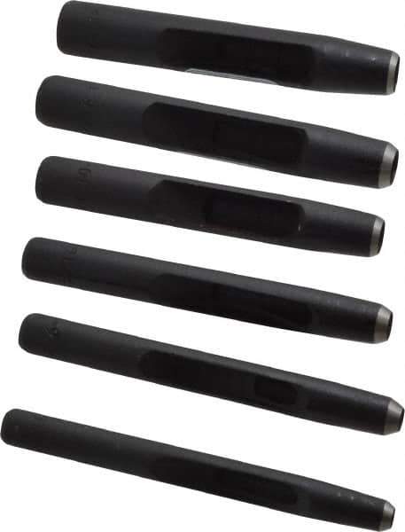 General - 6 Piece, 3/16 to 1/2", Hollow Punch Set - Square Shank, Comes in Plastic Roll - Apex Tool & Supply