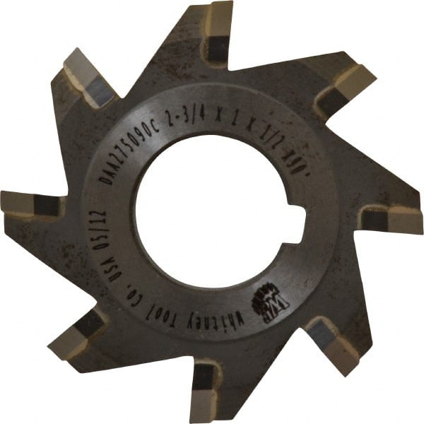 Whitney Tool Co. - 2-3/4° 2-3/4" Cut Diam, 1/2" Cut Width, 1" Arbor, Carbide-Tipped Double-Angle Cutter - Apex Tool & Supply