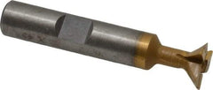 Made in USA - 1/2" Diam x 5/32" Width of Cut, 45° Included Angle, Carbide-Tipped Dovetail Cutter - 3/8" Shank Diam, 2-1/8" Overall Length, 0.02" Corner Radius, Weldon Flat, TiN Coated - Apex Tool & Supply