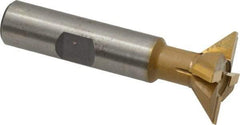 Made in USA - 1" Diam x 5/16" Width of Cut, 45° Included Angle, Carbide-Tipped Dovetail Cutter - 1/2" Shank Diam, 2-1/2" Overall Length, 0.02" Corner Radius, Weldon Flat, TiN Coated - Apex Tool & Supply