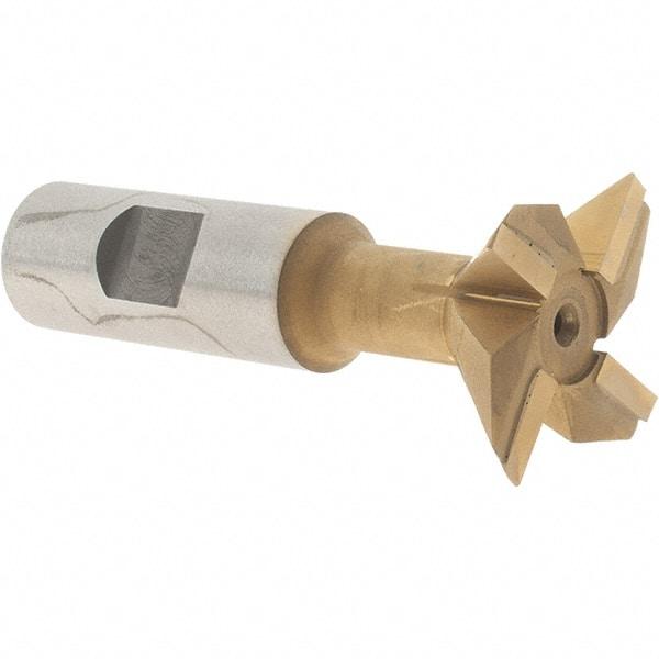 Made in USA - 1-1/2" Diam x 1/2" Width of Cut, 45° Included Angle, Carbide-Tipped Dovetail Cutter - 3/4" Shank Diam, 3-1/4" Overall Length, 0.02" Corner Radius, Weldon Flat, TiN Coated - Apex Tool & Supply