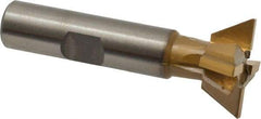 Made in USA - 1" Diam x 3/8" Width of Cut, 60° Included Angle, Carbide-Tipped Dovetail Cutter - 1/2" Shank Diam, 2-1/2" Overall Length, 0.02" Corner Radius, Weldon Flat, TiN Coated - Apex Tool & Supply