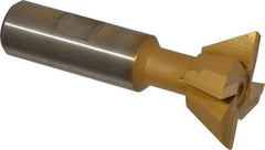 Made in USA - 1-1/2" Diam x 5/8" Width of Cut, 60° Included Angle, Carbide-Tipped Dovetail Cutter - 3/4" Shank Diam, 3-1/4" Overall Length, 0.02" Corner Radius, Weldon Flat, TiN Coated - Apex Tool & Supply