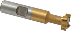 Made in USA - 21/32" Cut Diam, 17/64" Cut Width, 21/64" Neck Diam, 1/2" Shank Diam, 2-11/16" OAL, Carbide-Tipped T-Slot Cutter - TiN Finish, 5/16" Bolt, 1-13/16" Shank Length, Staggered Teeth, 6 Teeth, Weldon Flat - Apex Tool & Supply