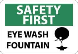 NMC - "Safety First - Eye Wash Fountain", 10" Long x 14" Wide, Aluminum Safety Sign - Rectangle, 0.04" Thick, Use for First Aid - Apex Tool & Supply