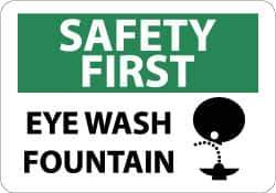 NMC - "Safety First - Eye Wash Fountain", 10" Long x 14" Wide, Pressure-Sensitive Vinyl Safety Sign - Rectangle, 0.004" Thick, Use for First Aid - Apex Tool & Supply