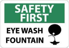 NMC - "Safety First - Eye Wash Fountain", 10" Long x 14" Wide, Aluminum Safety Sign - Rectangle, 0.04" Thick, Use for First Aid - Apex Tool & Supply