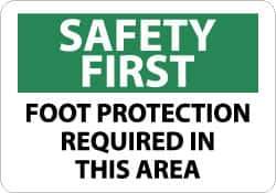 NMC - "Safety First - Foot Protection Required in This Area", 10" Long x 14" Wide, Pressure-Sensitive Vinyl Safety Sign - Rectangle, 0.004" Thick, Use for Accident Prevention - Apex Tool & Supply